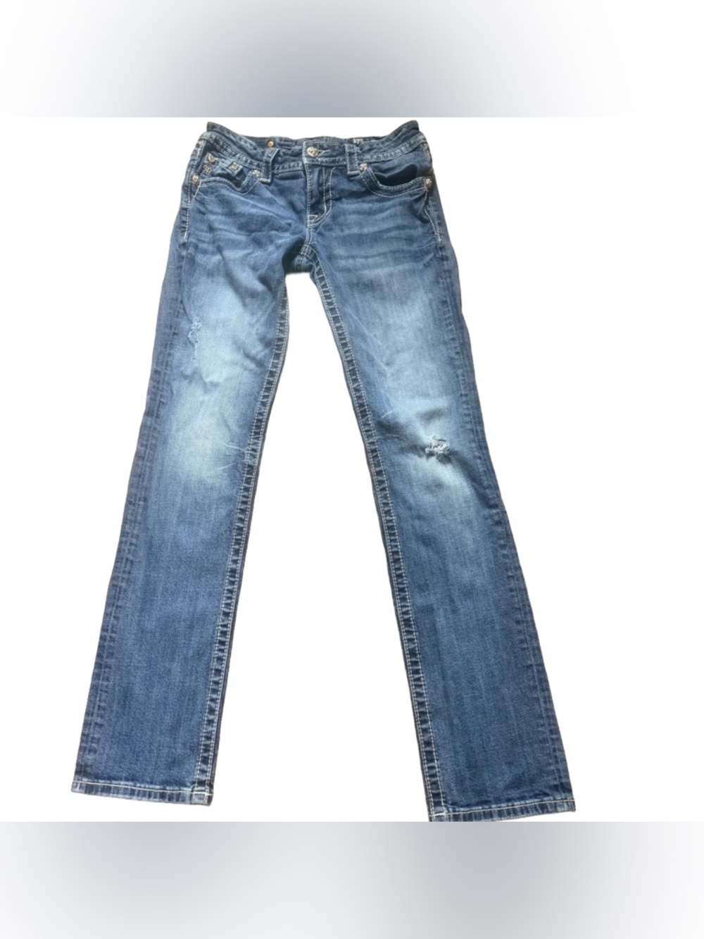Miss Me Blue Distressed Straight-Leg Jeans
